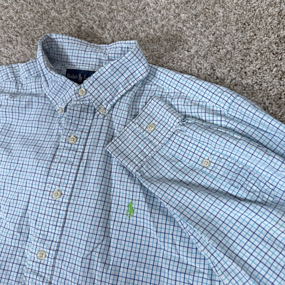 Ralph Lauren Shirt Mens XL Blue White Check Button Down Classic Fit Long Sleeve
